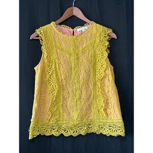 Anthropologie eri+ali Mustard Crochet Lace Top M Pink Coquette Girly Kidcore